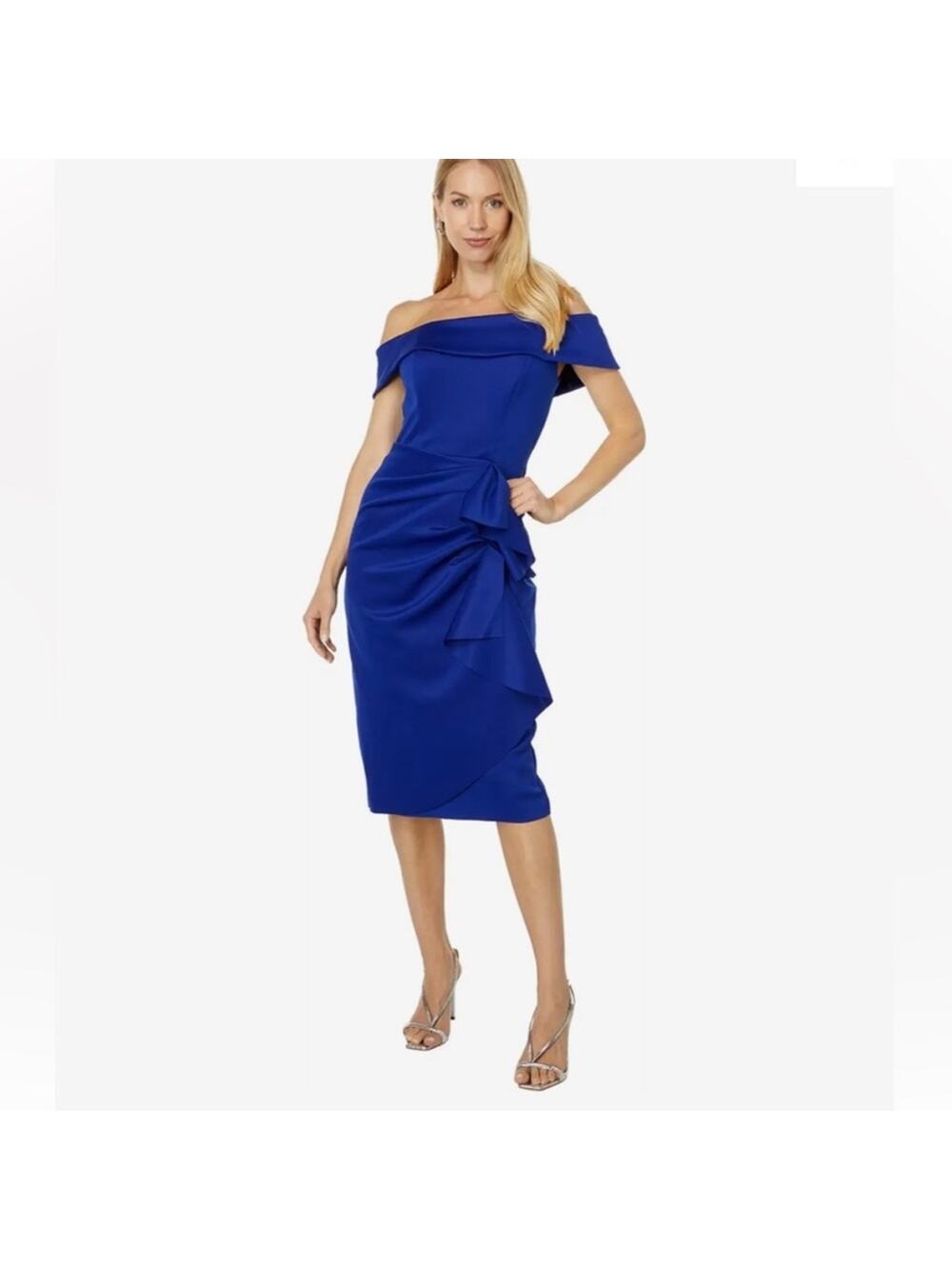 NWOT XSCAPE "Vanessa" OTS Scuba Crepe Side Ruched Dress - Sz 4